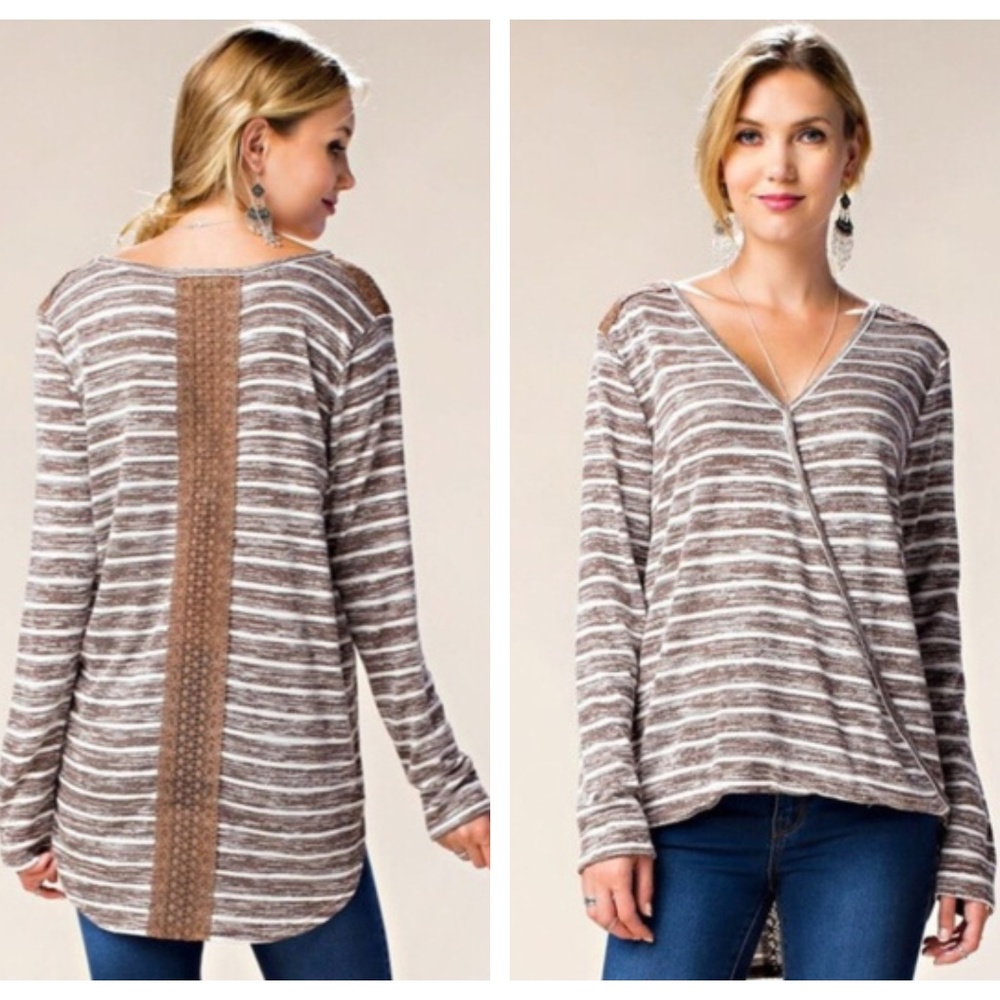 Mocha Wrap Top with Lace Detail - Picture 2 of 6